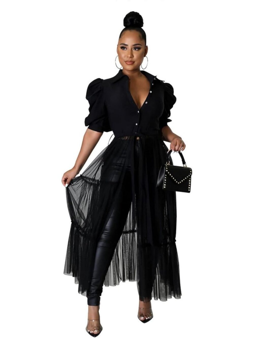 Stylish Women's Asymmetrical Ruffle Blouse Tunic Dress with Belt - Chic Fashion